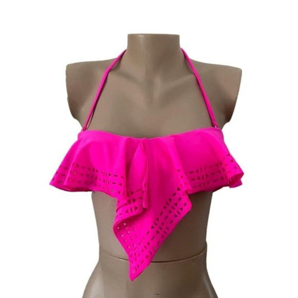 Raisins Laser Cut Flounce Bandeau Halter Bikini Top